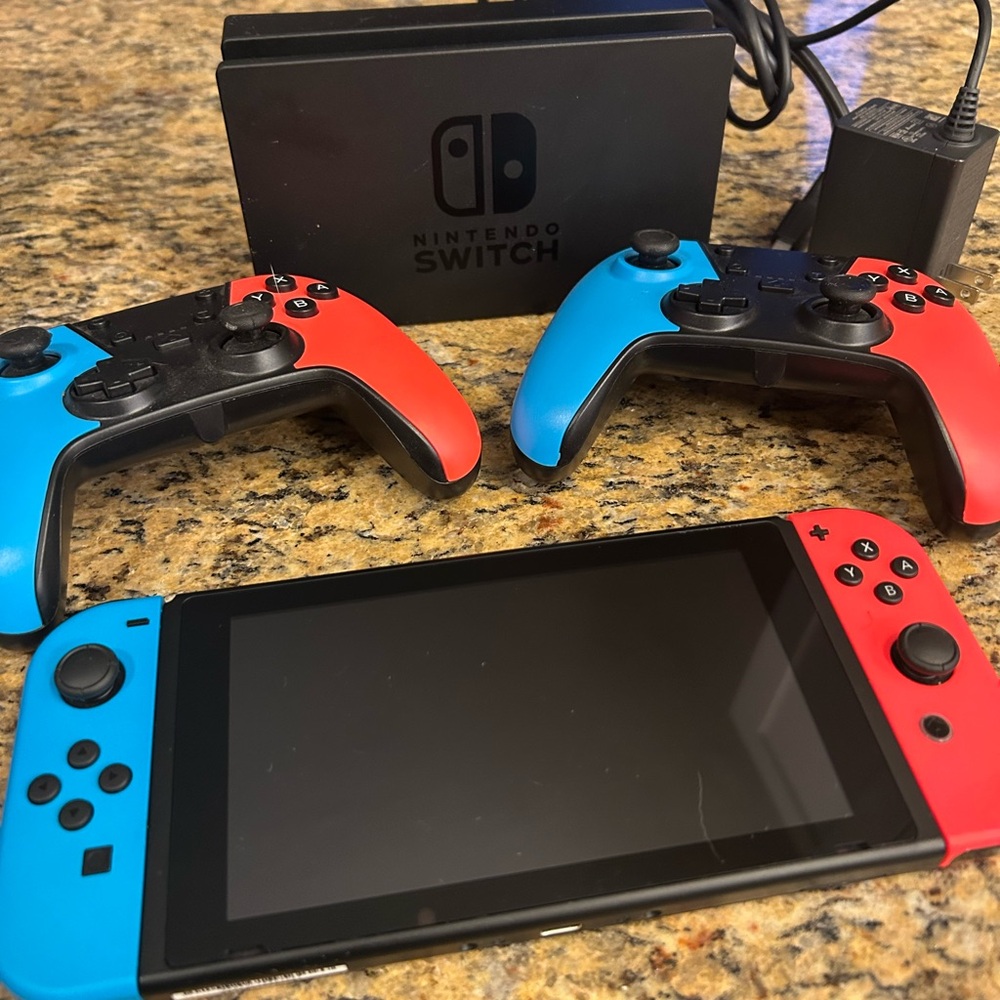 Nintendo Switch with Red and Blue Controllers